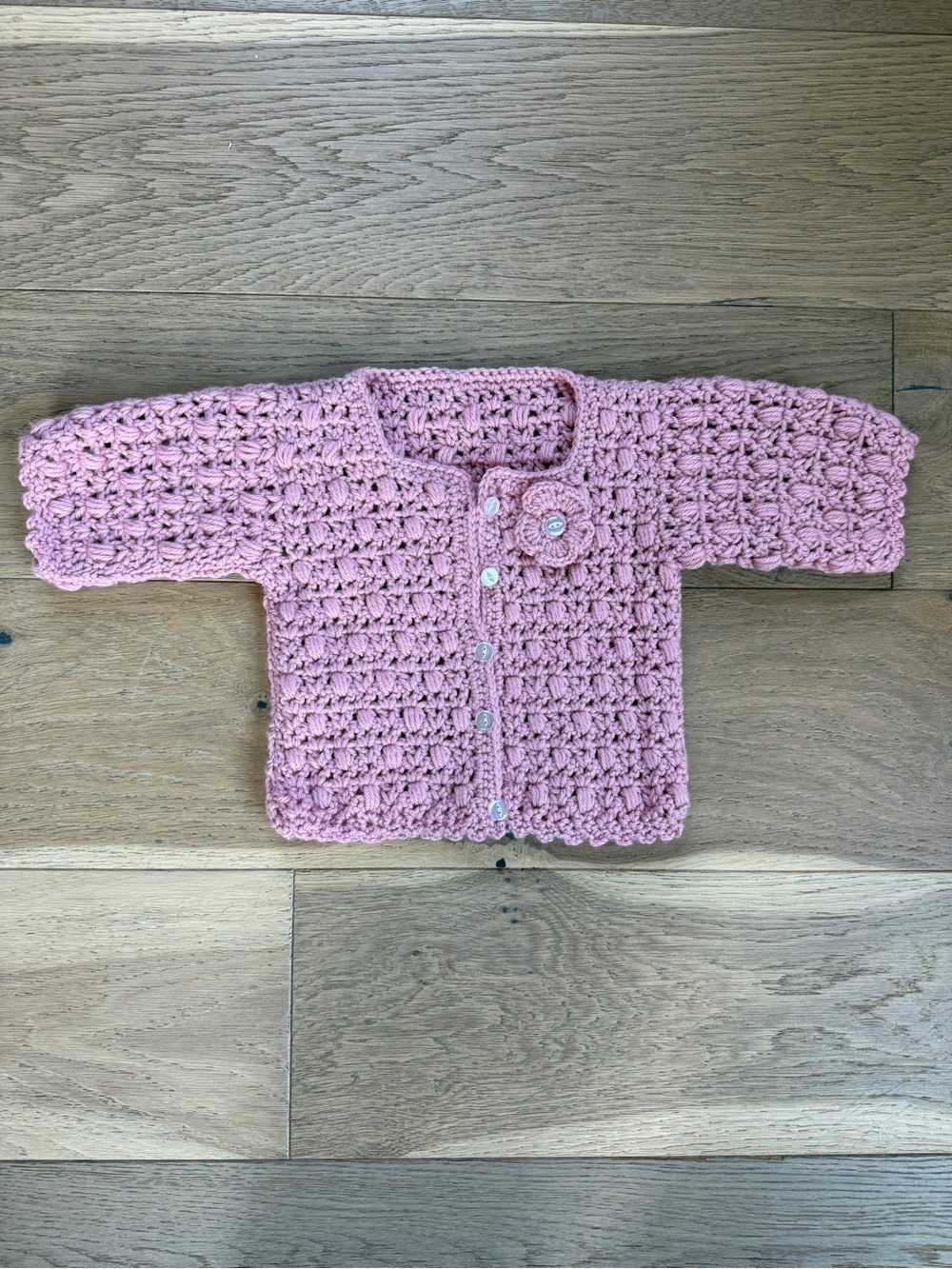 Handmade Pink Crochet Baby Cardigan with Flower